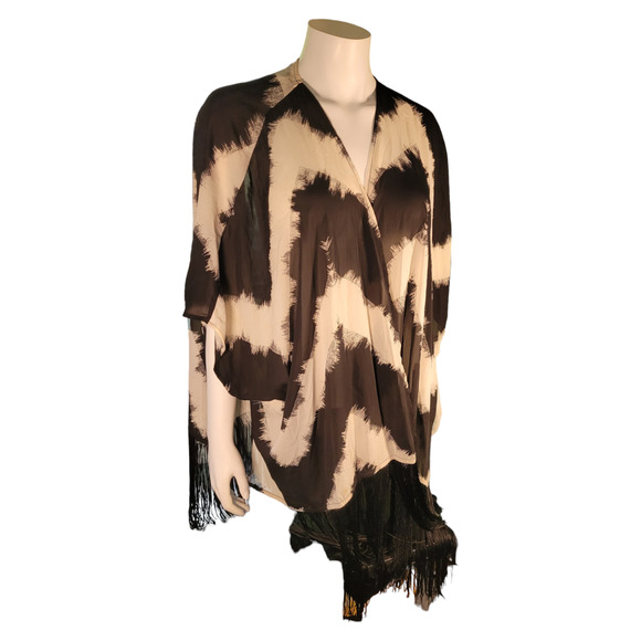 Mossimo Black White Fringe Cover-Up Shawl Sz L/XL Indie Boho Beachy Vacation - Picture 6 of 6